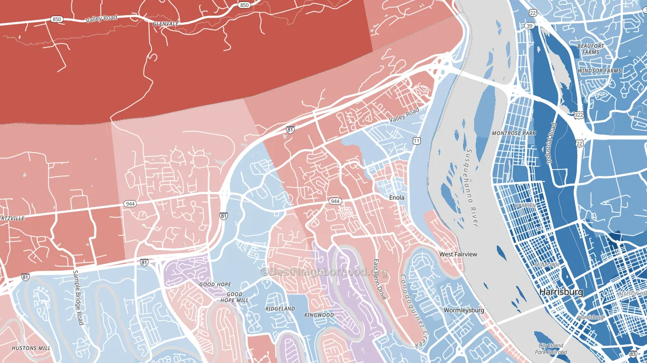 Enola, PA block-group political-lean map