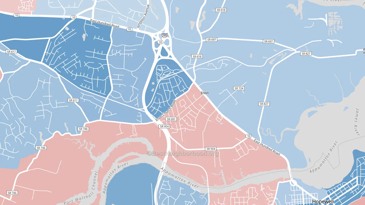 Enon, VA block-group political-lean map