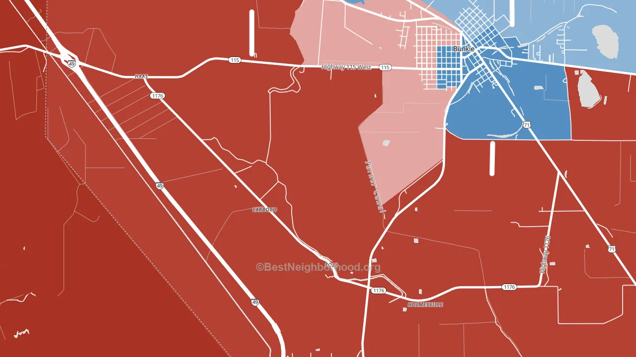 Eola, LA block-group political-lean map