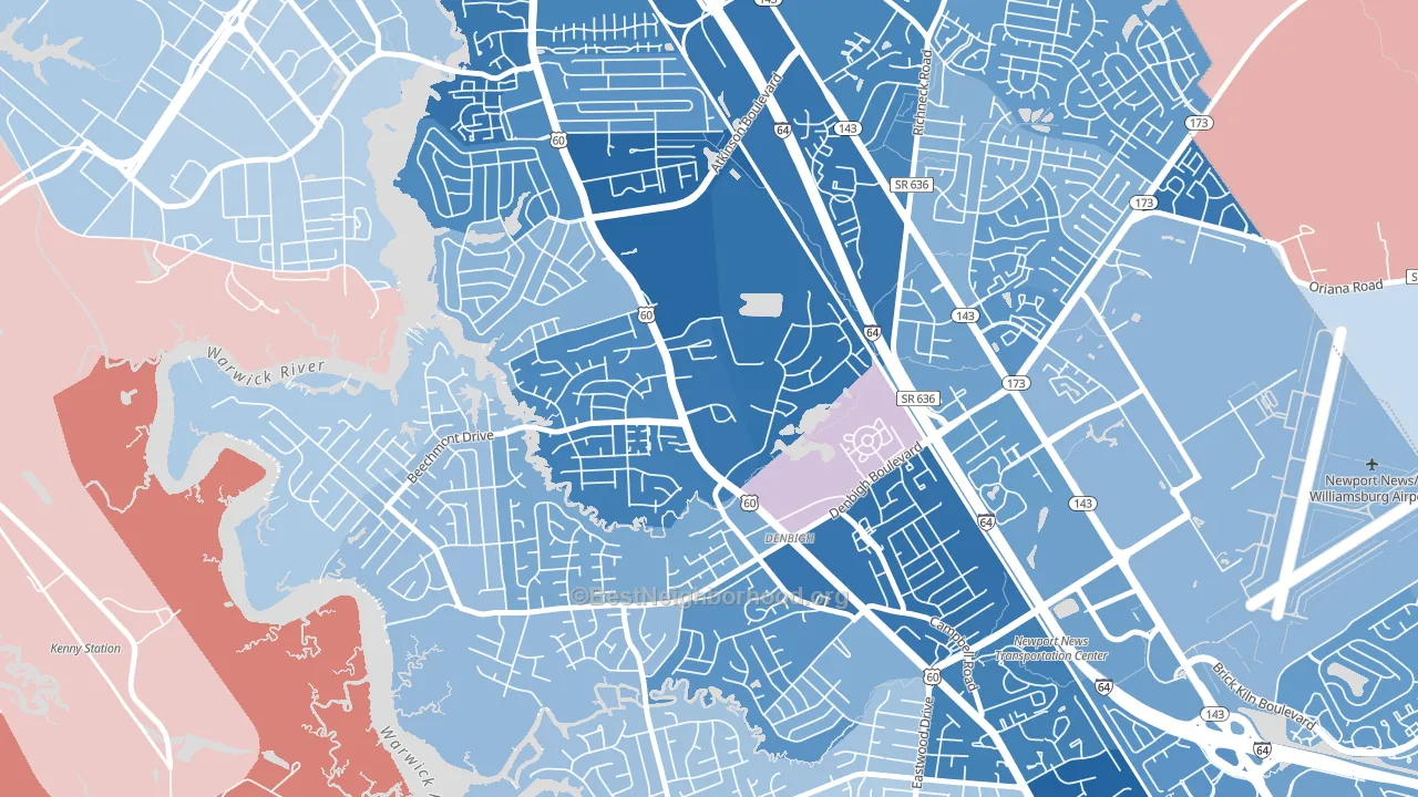 Epes, Newport News, VA block-group political-lean map