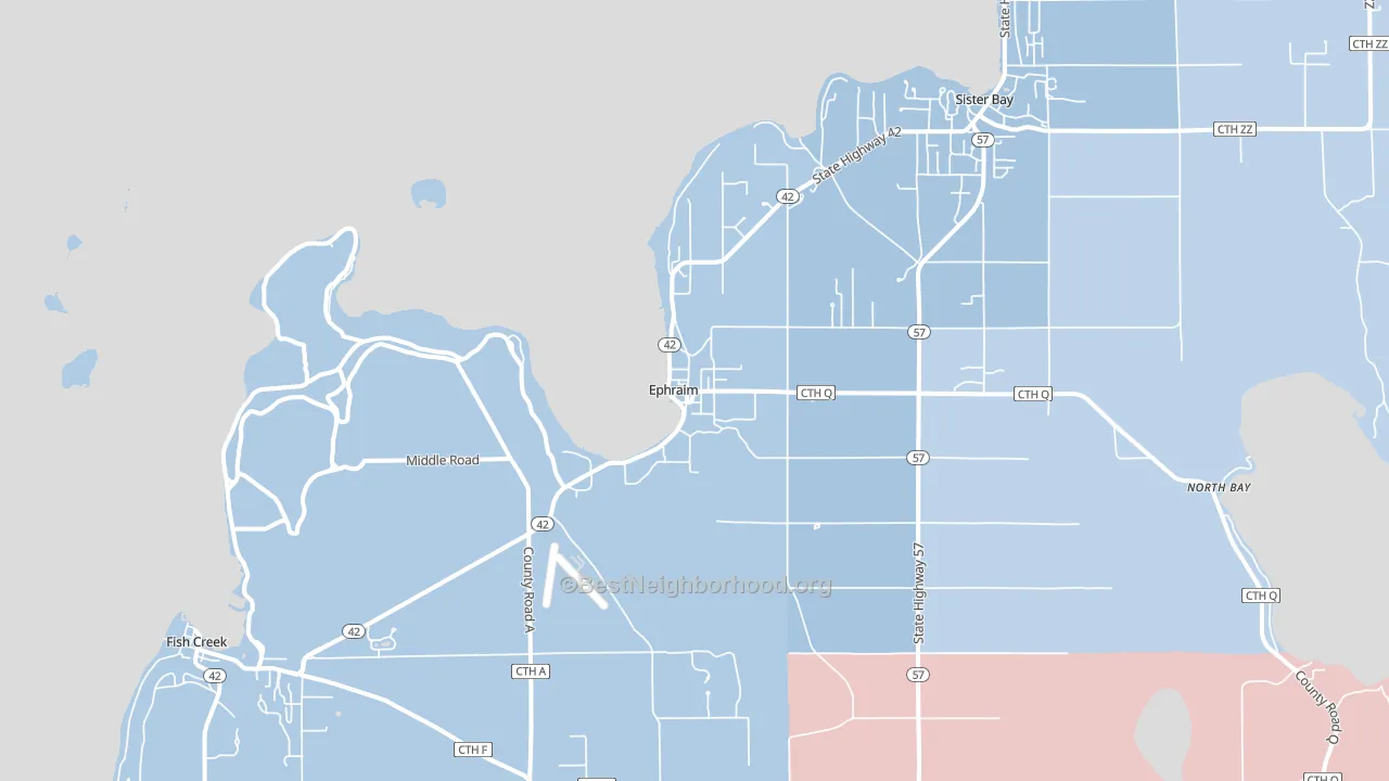 Ephraim, WI block-group political-lean map