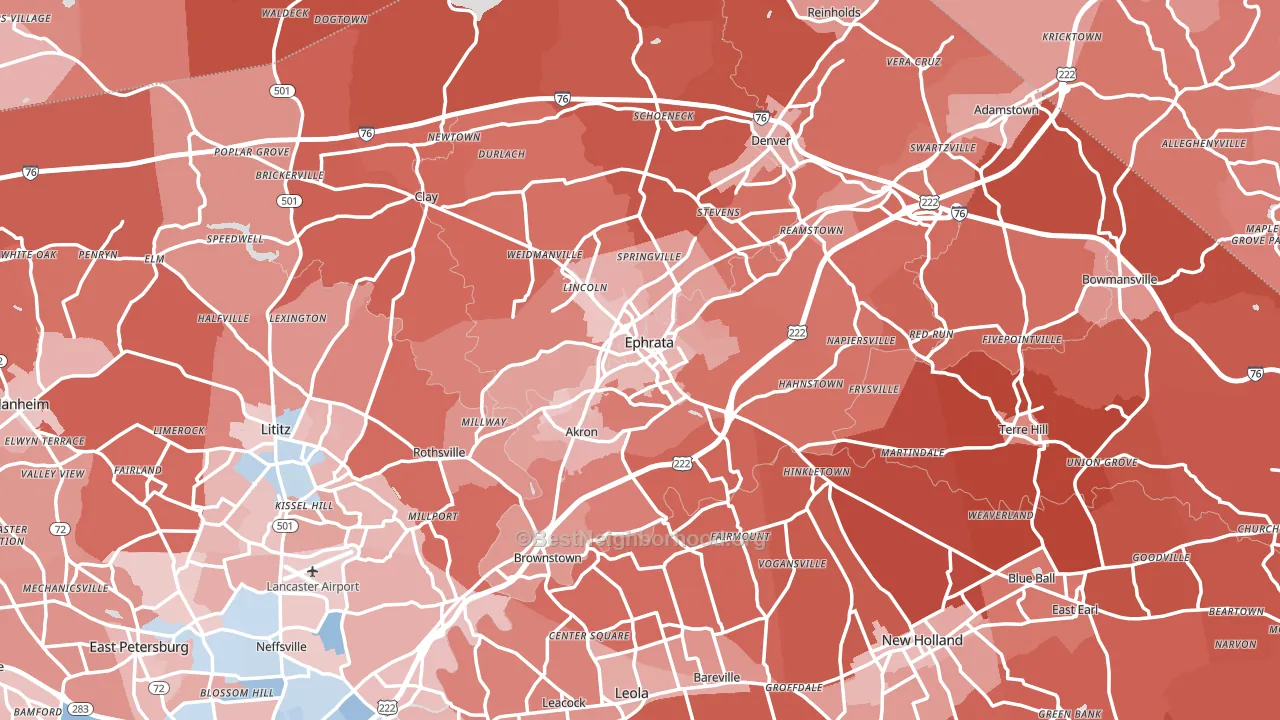 Ephrata, PA block-group political-lean map