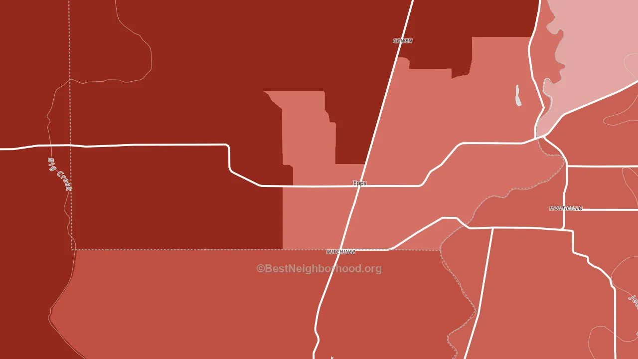 Epps, LA block-group political-lean map