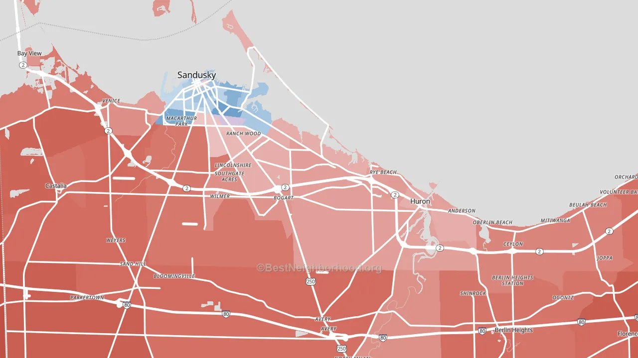 Erie County, OH block-group political-lean map