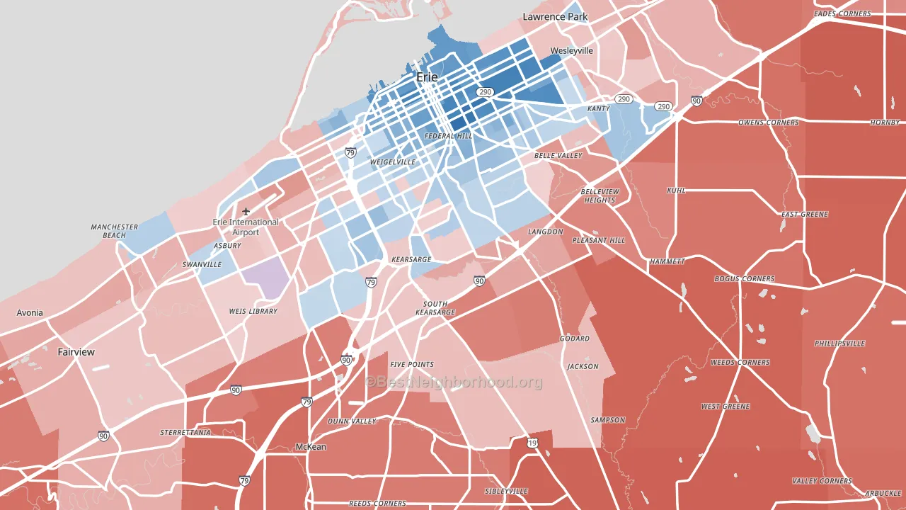 Erie County, PA block-group political-lean map