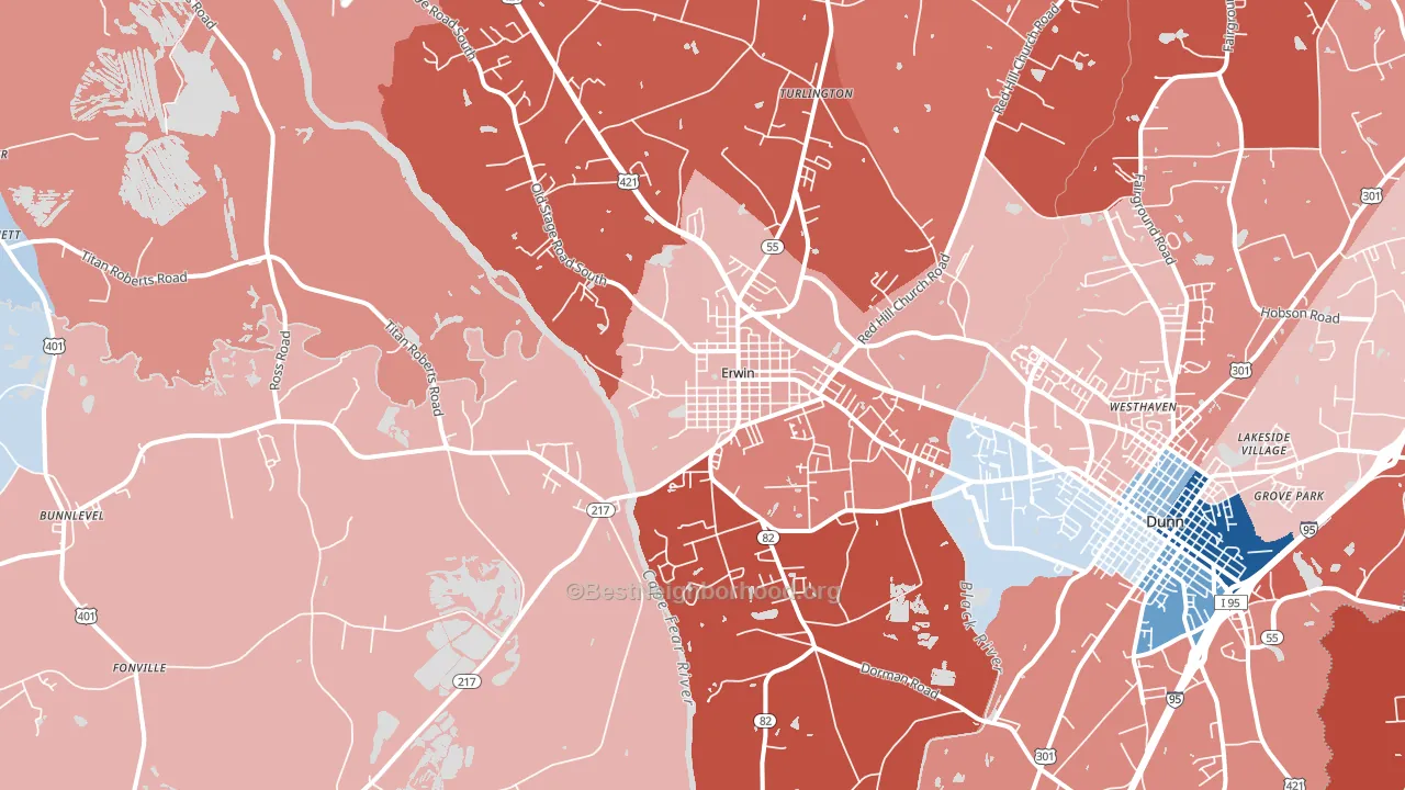 Erwin, NC block-group political-lean map