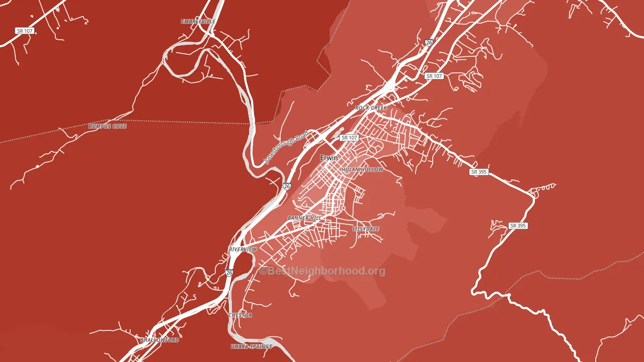 Erwin, TN block-group political-lean map