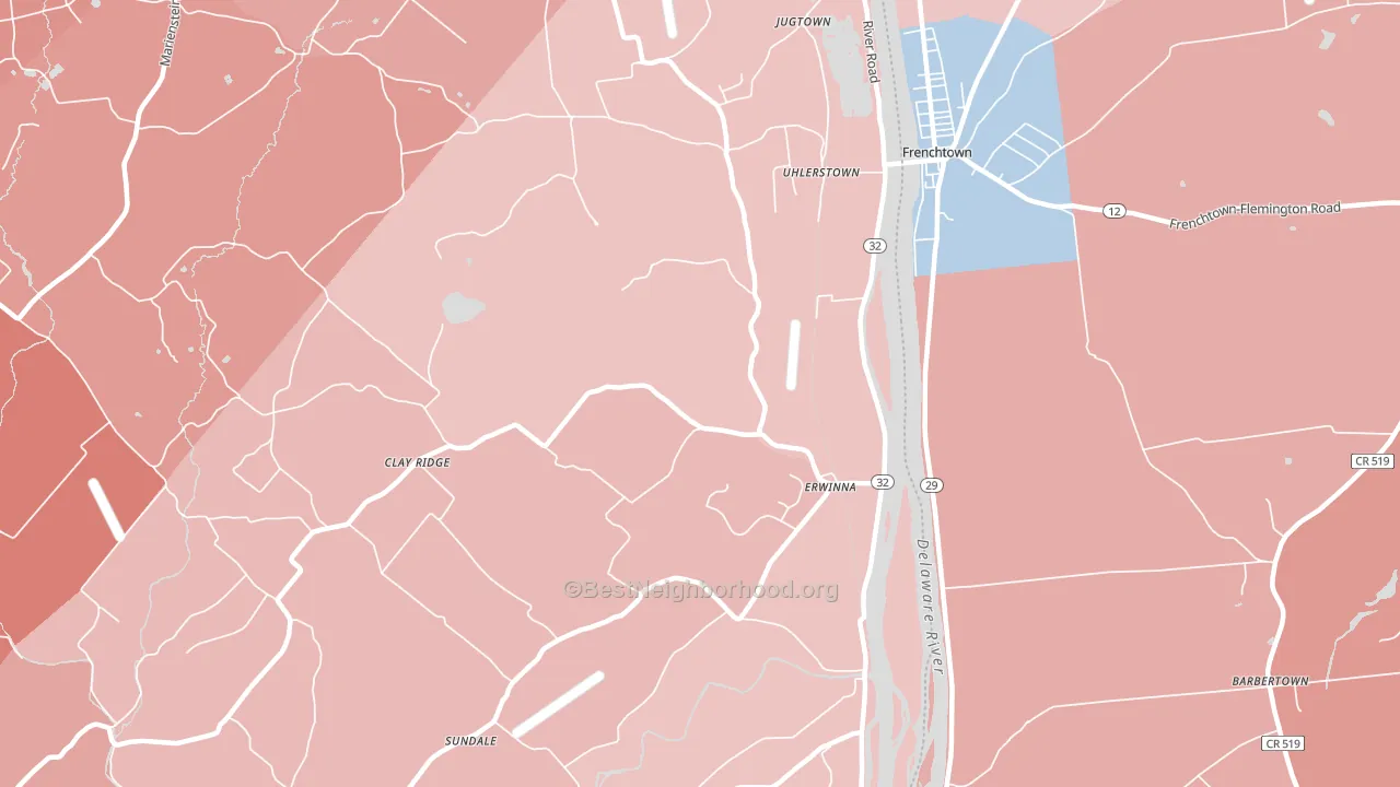 Erwinna, PA block-group political-lean map