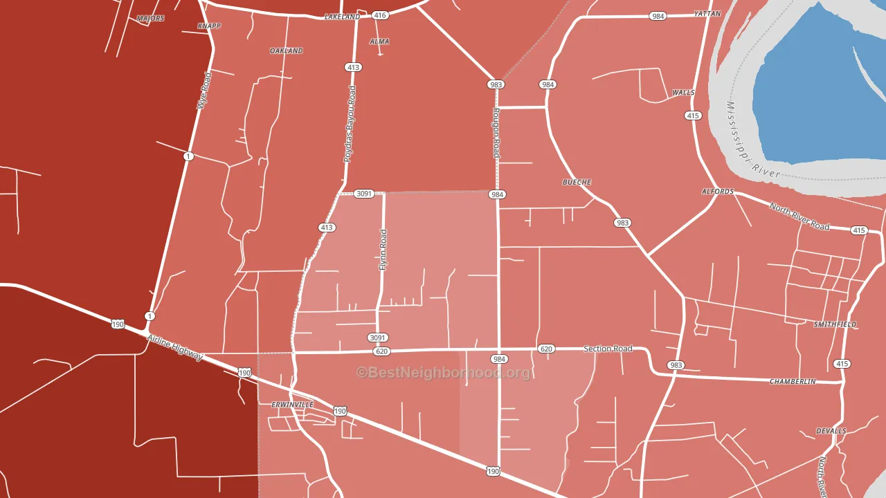 Erwinville, LA block-group political-lean map