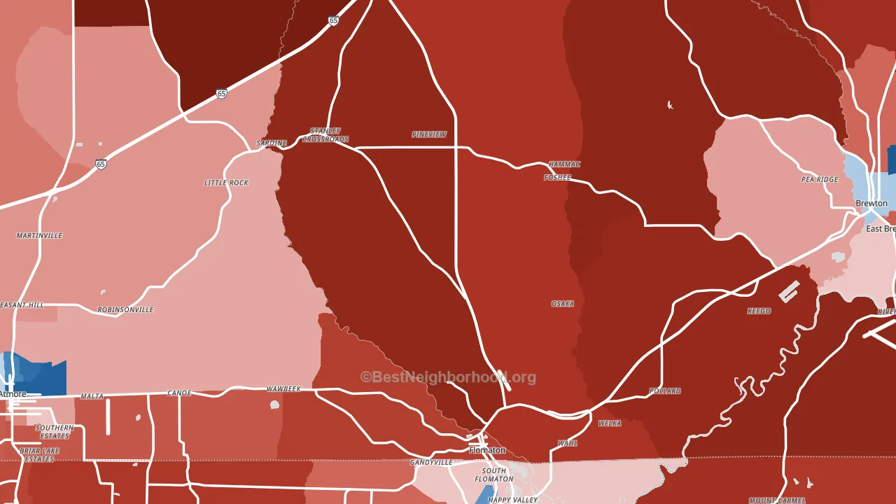 Escambia County, AL block-group political-lean map