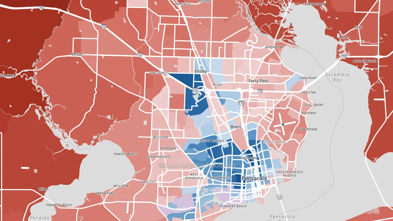 Escambia County, FL block-group political-lean map