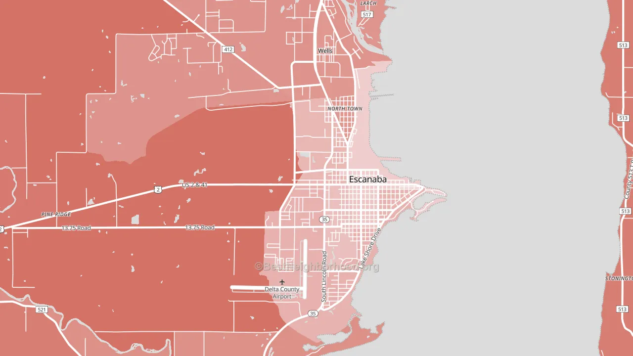 Escanaba, MI block-group political-lean map