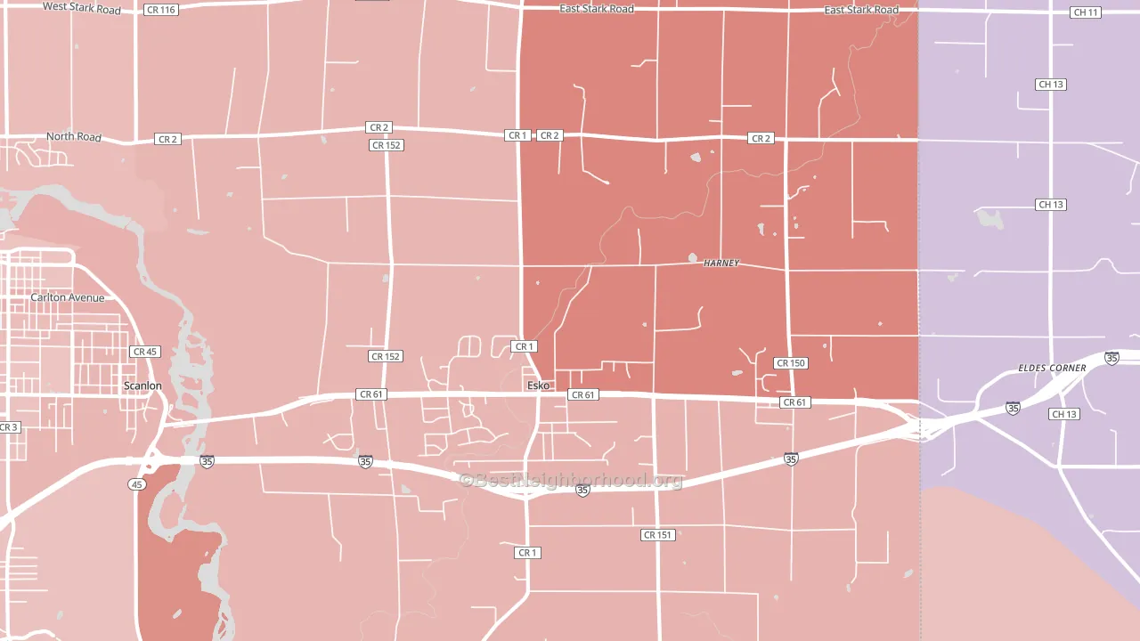 Esko, MN block-group political-lean map