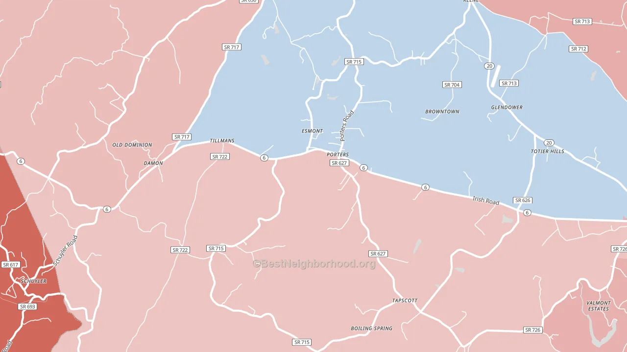 Esmont, VA block-group political-lean map