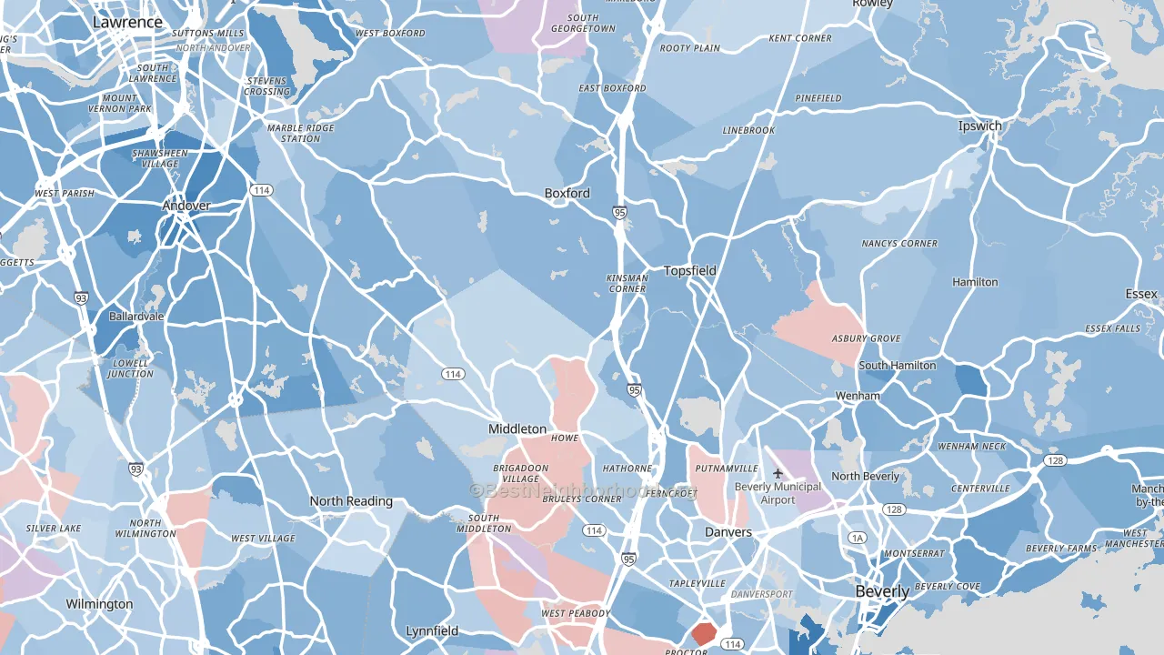 Essex County, MA block-group political-lean map
