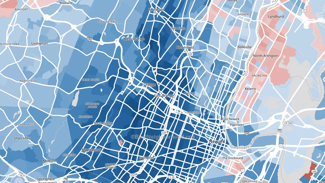Essex County, NJ block-group political-lean map