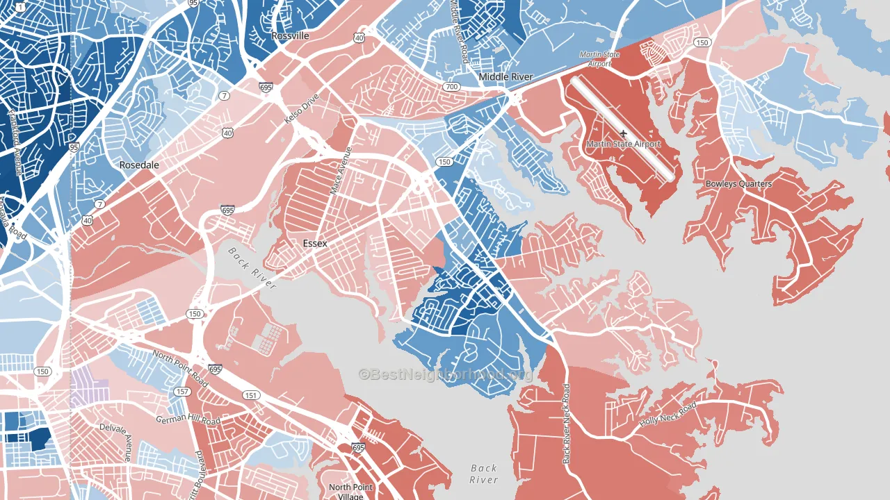 Essex, MD block-group political-lean map