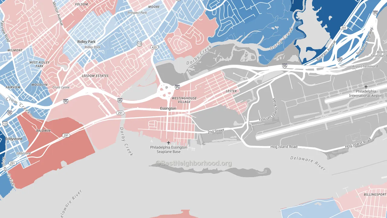 Essington, PA block-group political-lean map