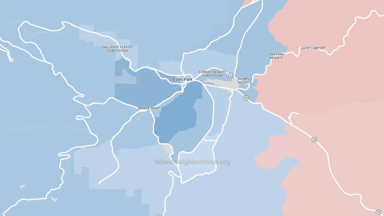 Estes Park, CO block-group political-lean map
