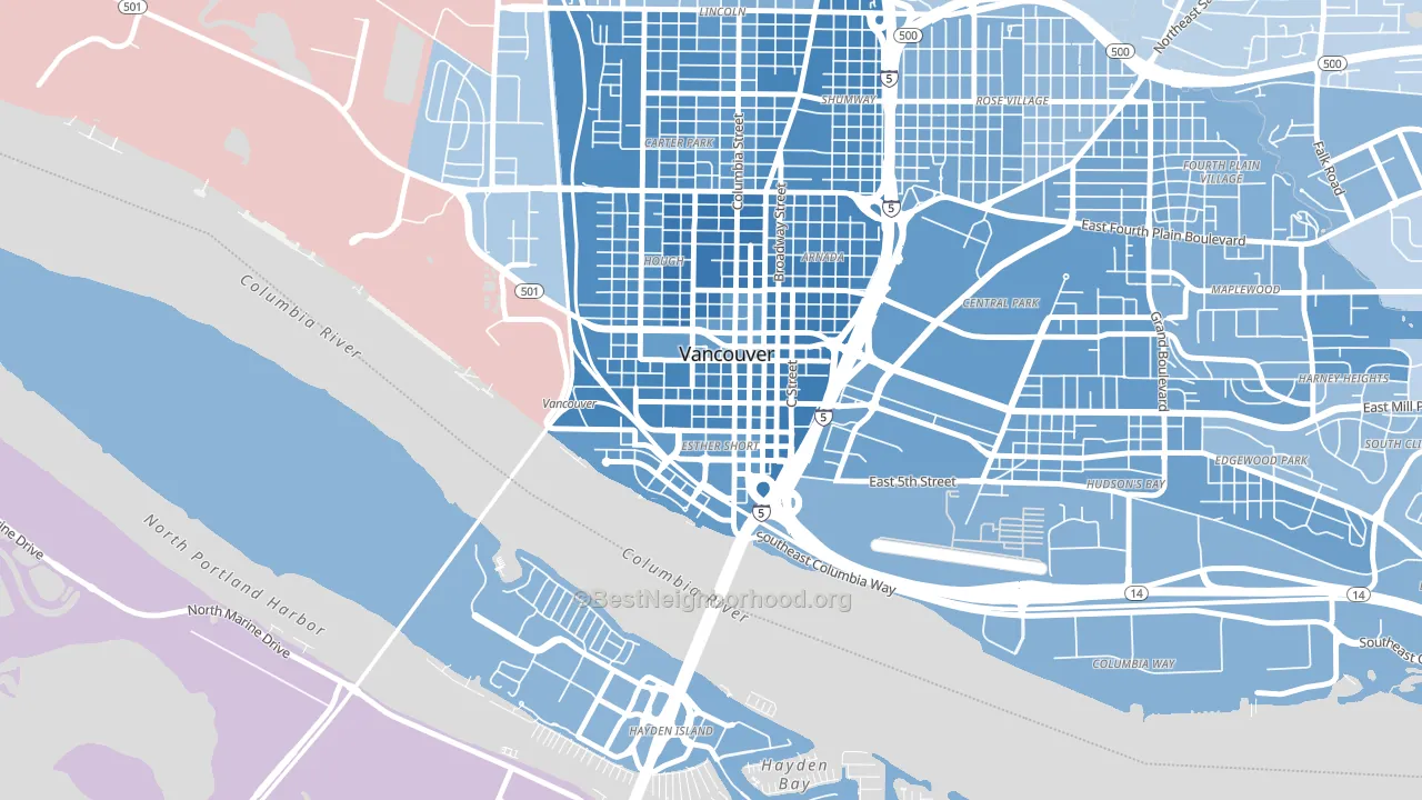 Esther Short, Vancouver, WA block-group political-lean map