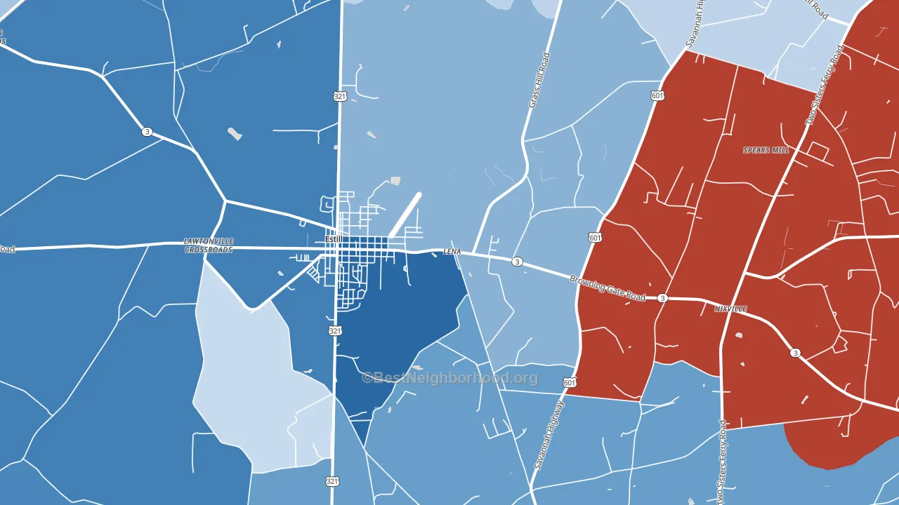 Estill, SC block-group political-lean map