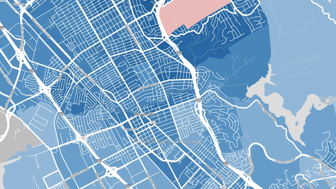 Estudillo Estates-Glen, San Leandro, CA block-group political-lean map