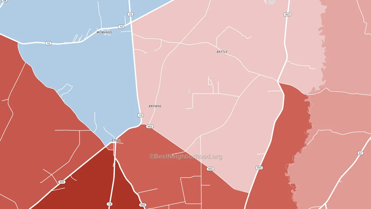 Ethel, LA block-group political-lean map