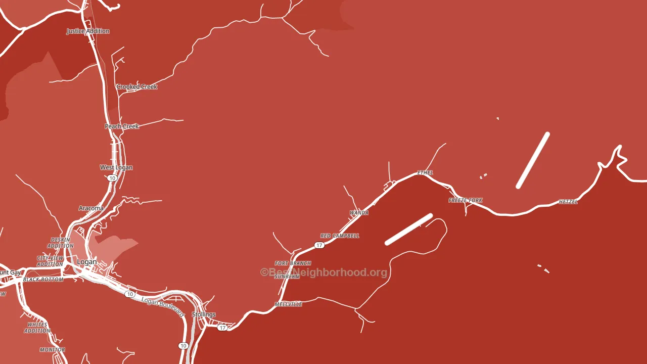 Ethel, WV block-group political-lean map