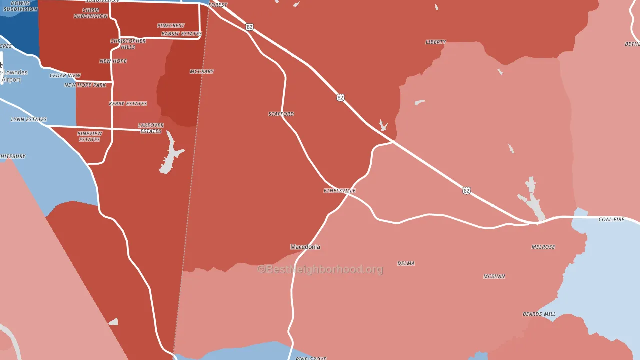 Ethelsville, AL block-group political-lean map
