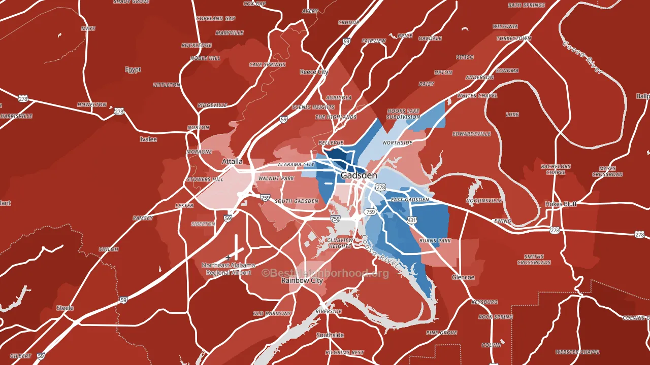 Etowah County, AL block-group political-lean map