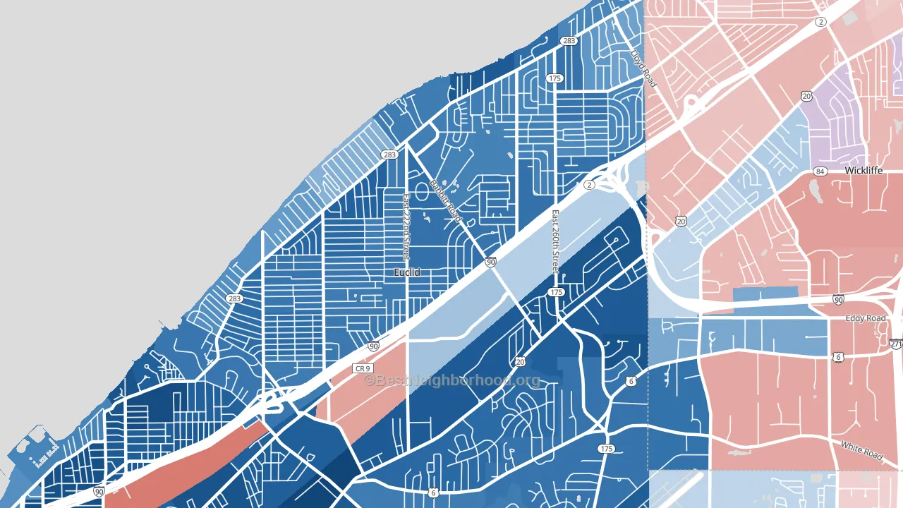 Euclid, OH block-group political-lean map