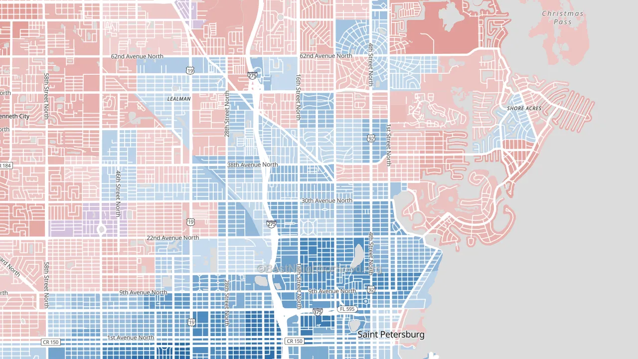 Euclid-St Paul, St. Petersburg, FL block-group political-lean map