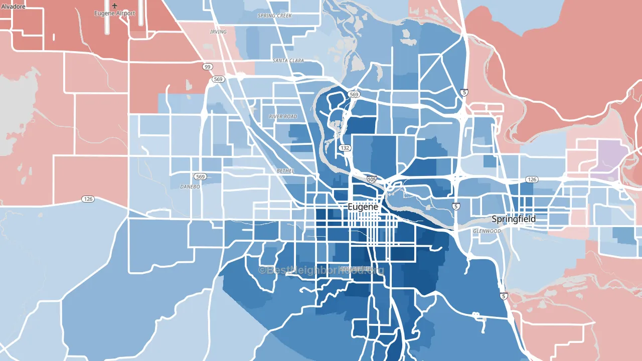 Eugene, OR block-group political-lean map