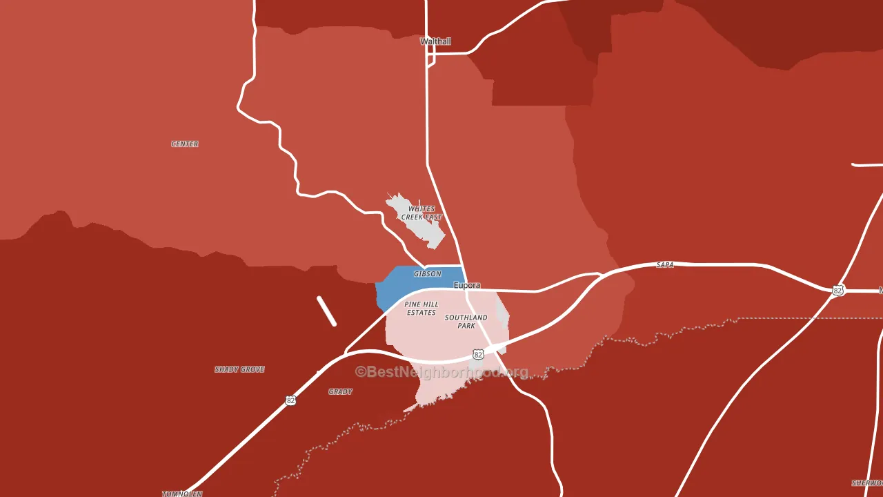 Eupora, MS block-group political-lean map