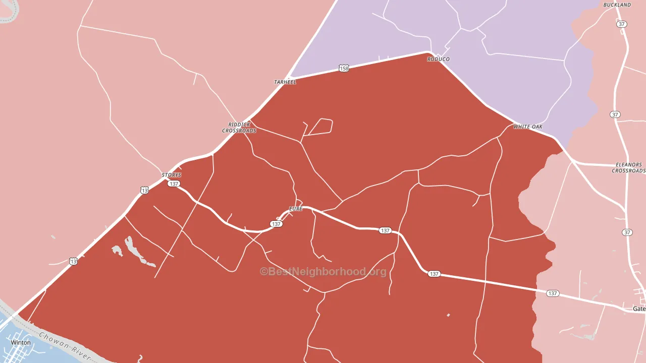 Eure, NC block-group political-lean map