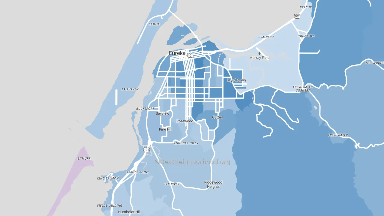 Eureka, CA block-group political-lean map