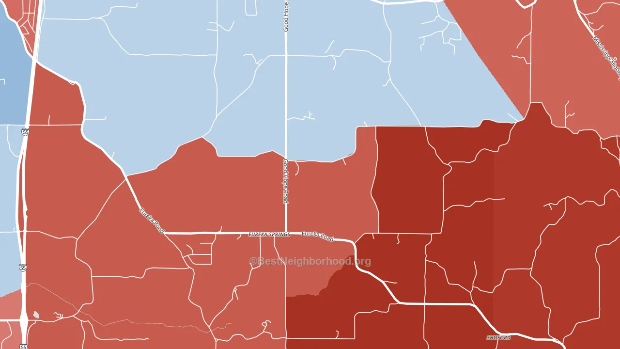 Eureka Springs, MS block-group political-lean map