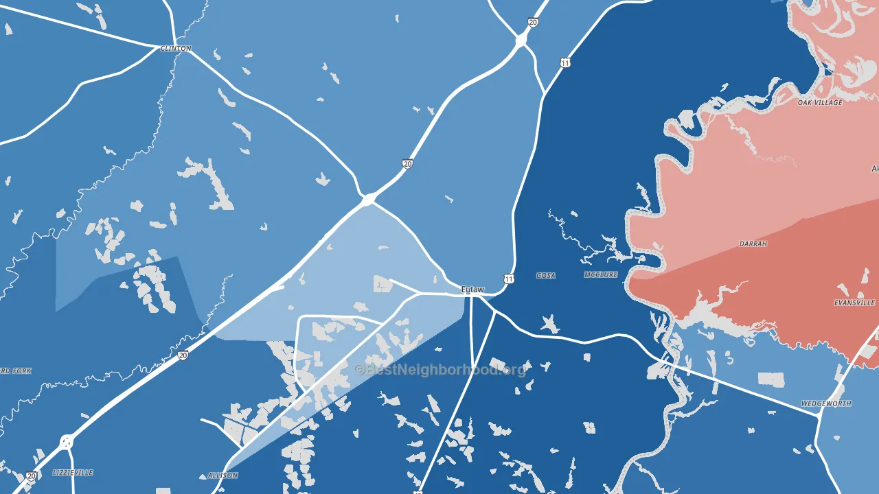 Eutaw, AL block-group political-lean map