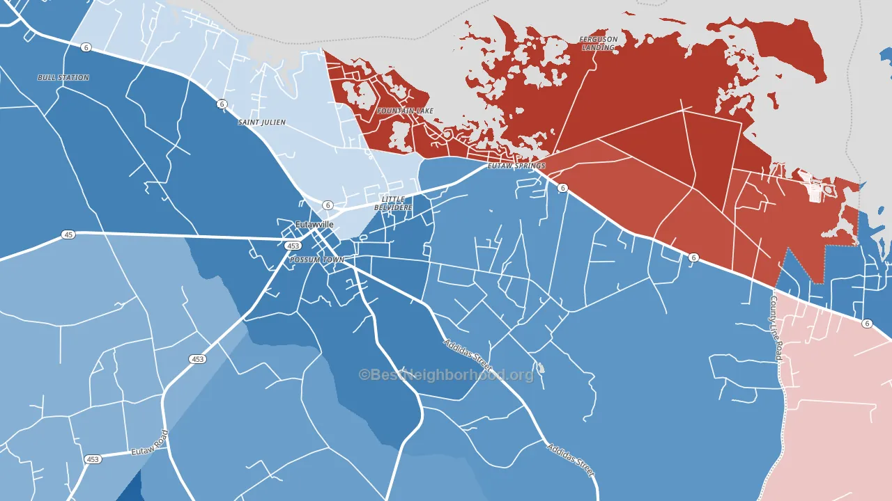 Eutawville, SC block-group political-lean map