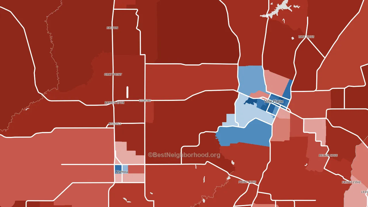 Evangeline Parish, LA block-group political-lean map