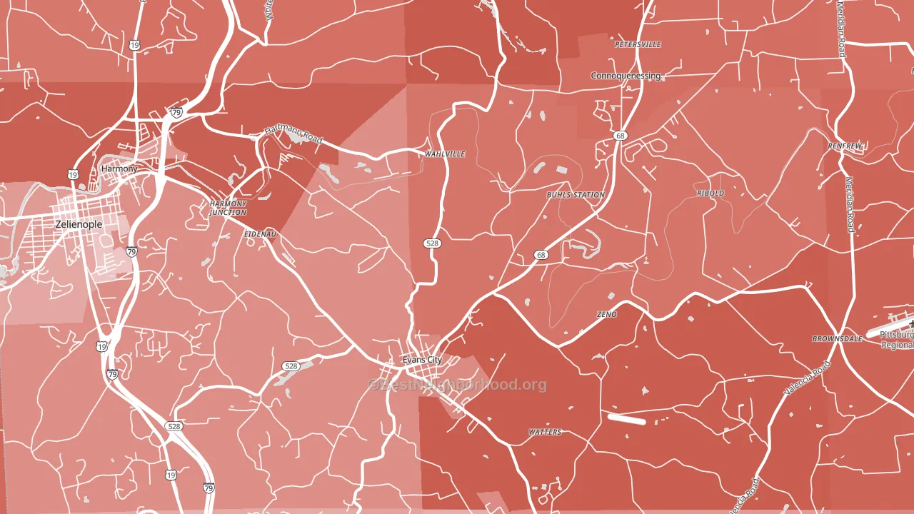 Evans City, PA block-group political-lean map