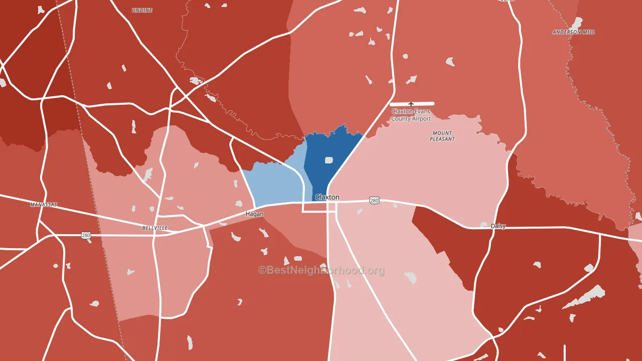 Evans County, GA block-group political-lean map
