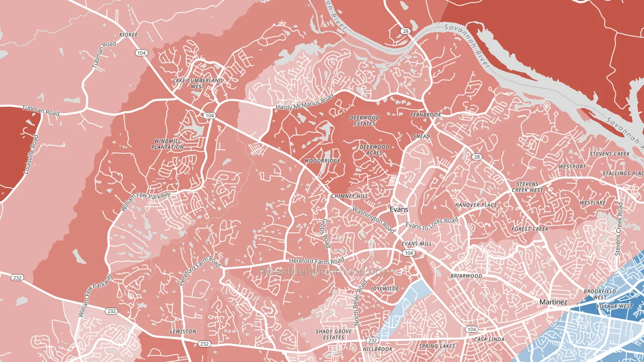 Evans, GA block-group political-lean map