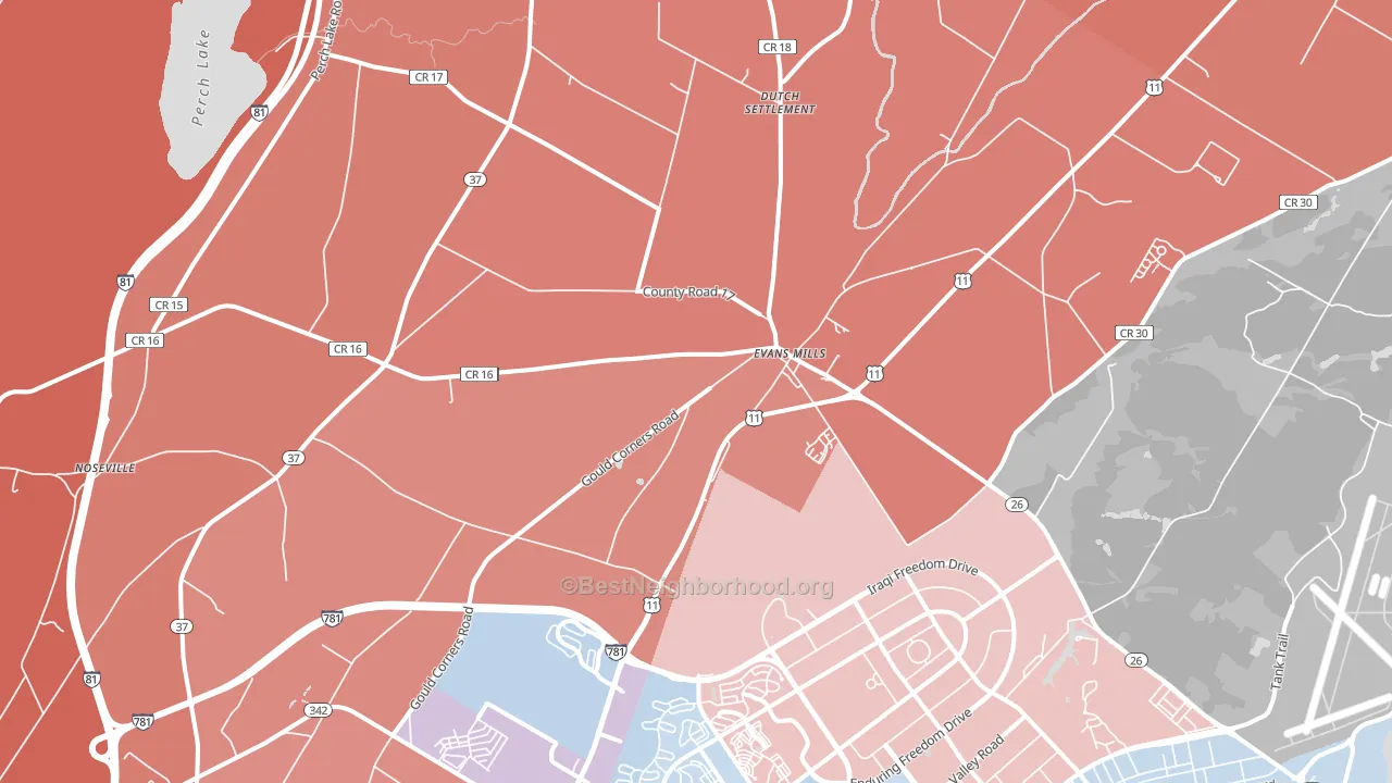 Evans Mills, NY block-group political-lean map