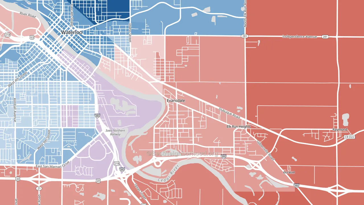 Evansdale, IA block-group political-lean map