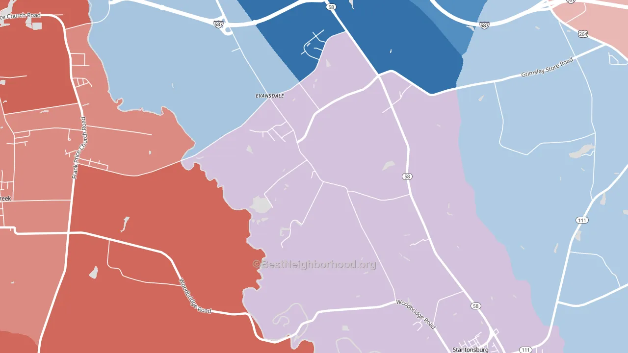 Evansdale, NC block-group political-lean map