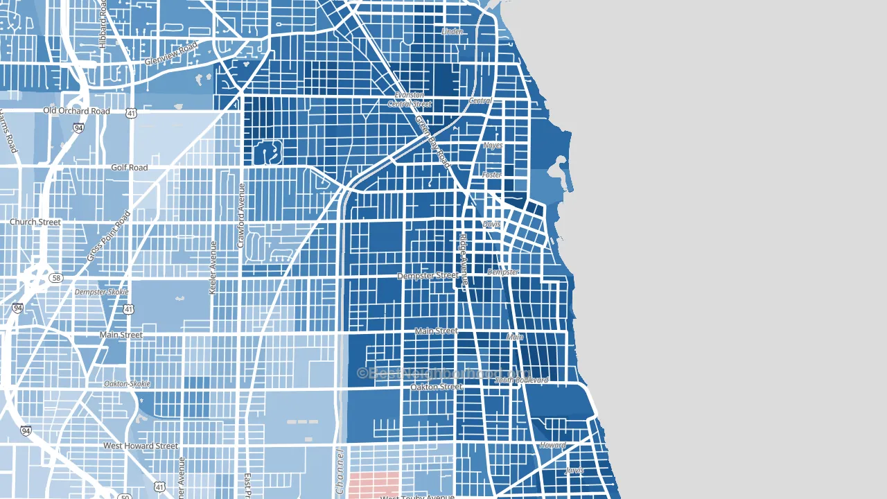 Evanston, IL block-group political-lean map