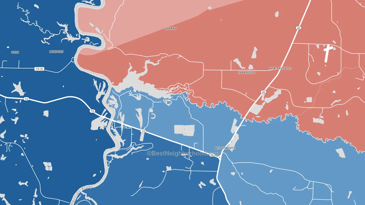 Evansville, AL block-group political-lean map