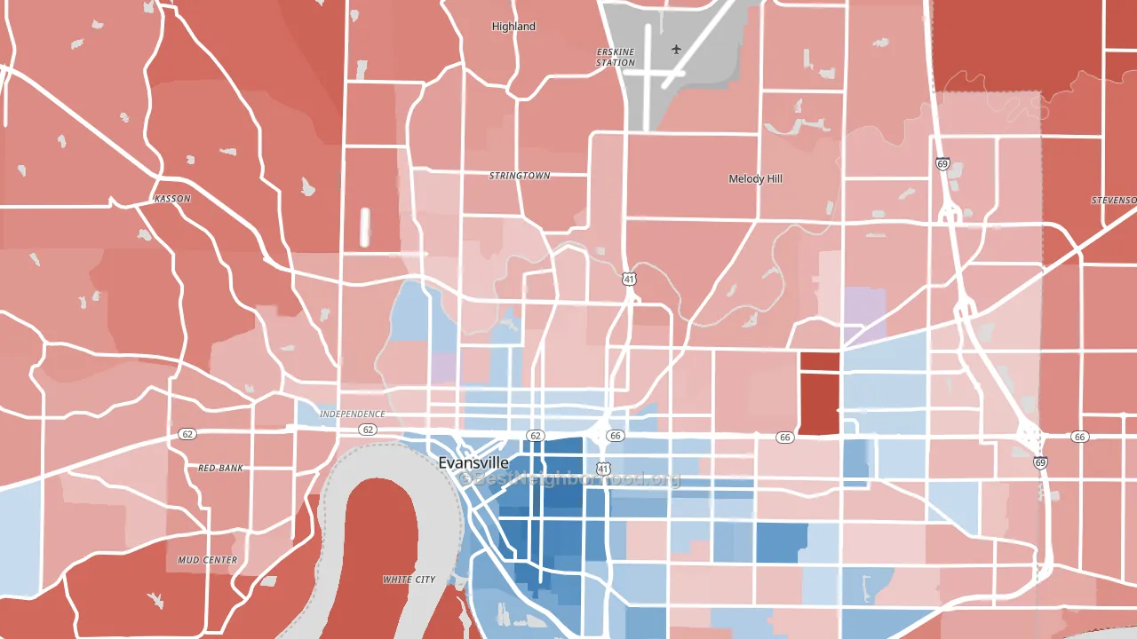 Evansville, IN block-group political-lean map