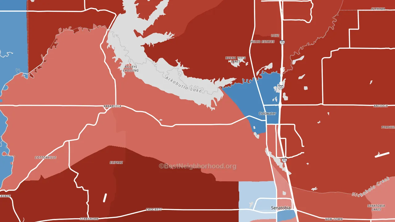 Evansville, MS block-group political-lean map